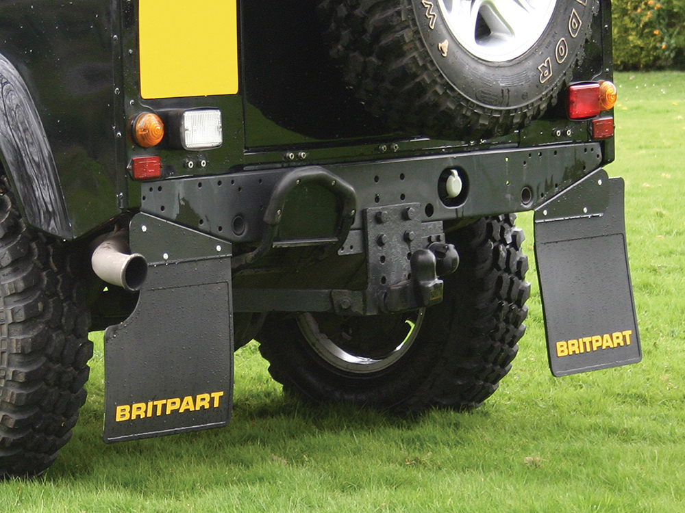 Defender 90 Rear Mudflap Pair with Yellow Logo and Exhaust Cut Out Questions & Answers